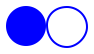 Two identical-size circles next to each other.  The first is a solid blue disc.  The second is a white circle outlined in blue.