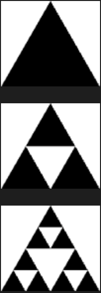 Sierpinsky triangles for levels 1, 2, and 3